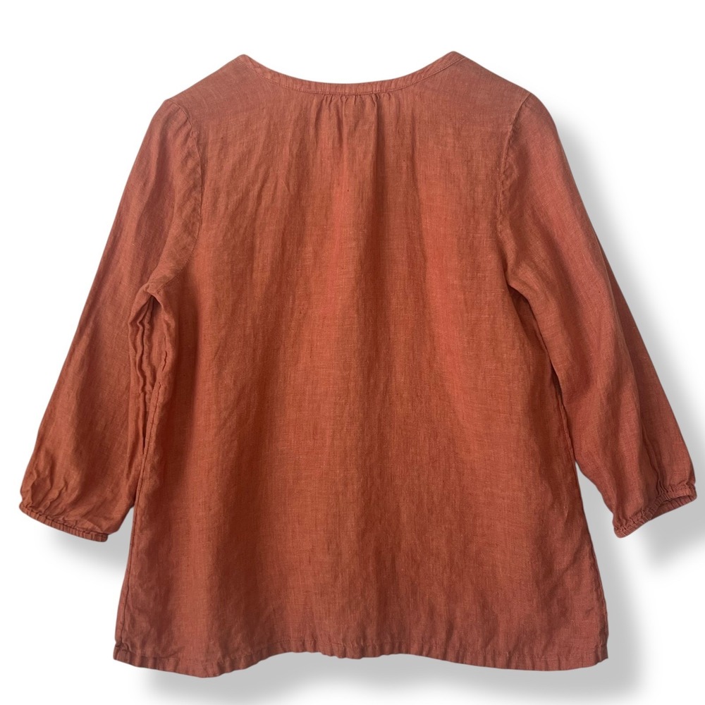 Pure J. Jill 100% Linen SP Button Up Blouse Rust Orange Petite Lagenlook‎ Beach - Picture 2 of 12
